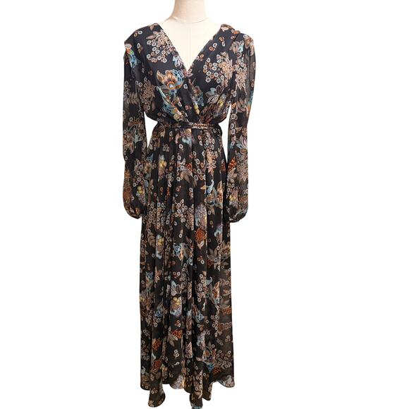 Tommy Hilfiger Dresses & Skirts - Tommy Hilfiger Long Sheer Sleeves V Neck Floral Maxi Dress 16 Elegant Designer
